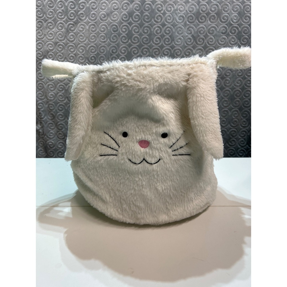 Plush White Bunny Rabbit Easter Basket Bag‎ Treat Candy Holder Cute Ears
